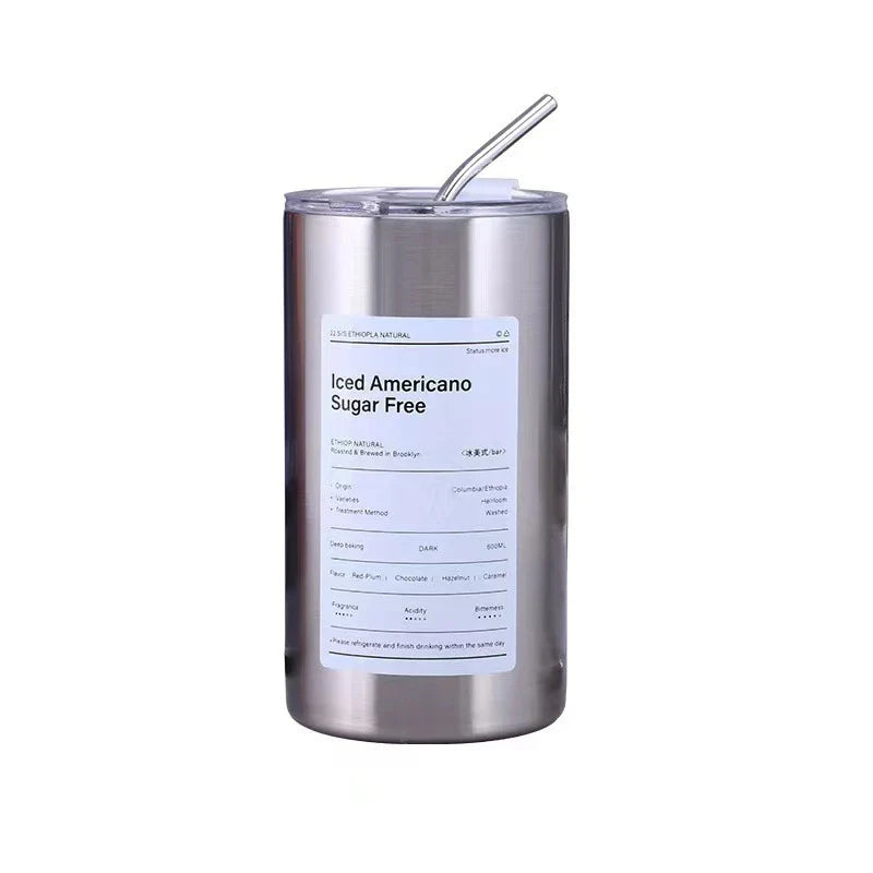 600ml Vacuum Insulated Coffee Mug – Stainless Steel with Straw