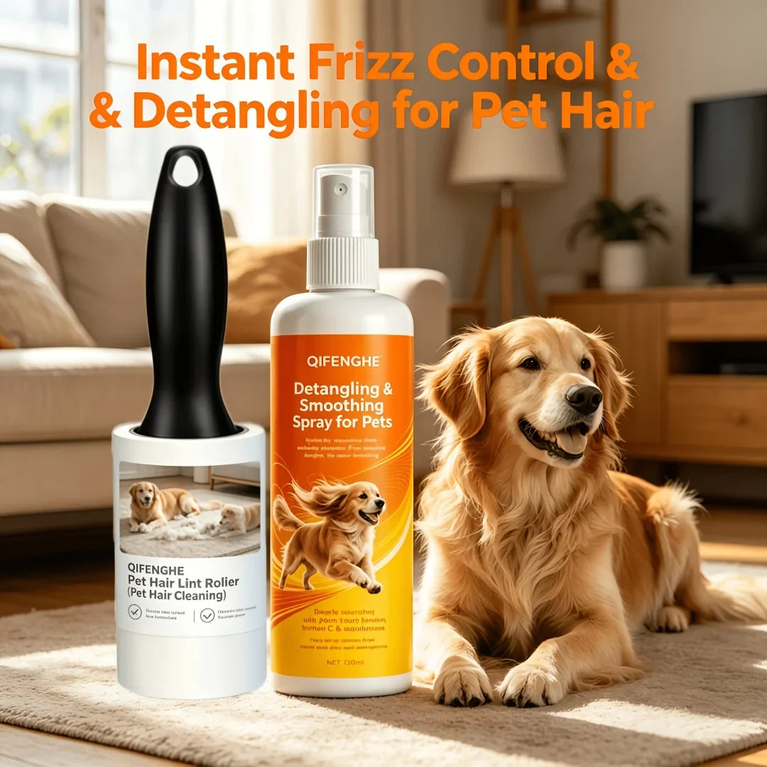 Pet Grooming Combo: Detangling Spray & Lint Roller for Dogs & Cats