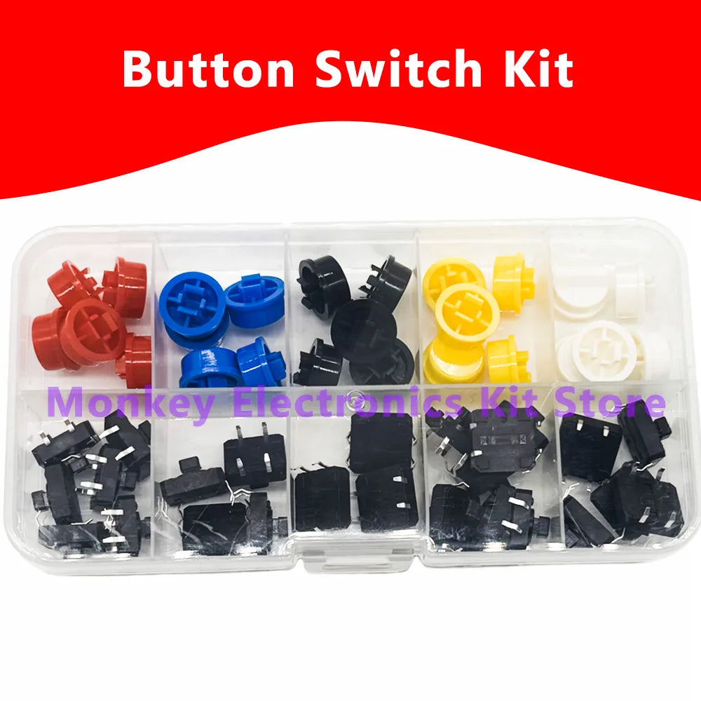 25PCS Tactile Push Button Switch Kit 12x12x7.3mm – 5 Colors