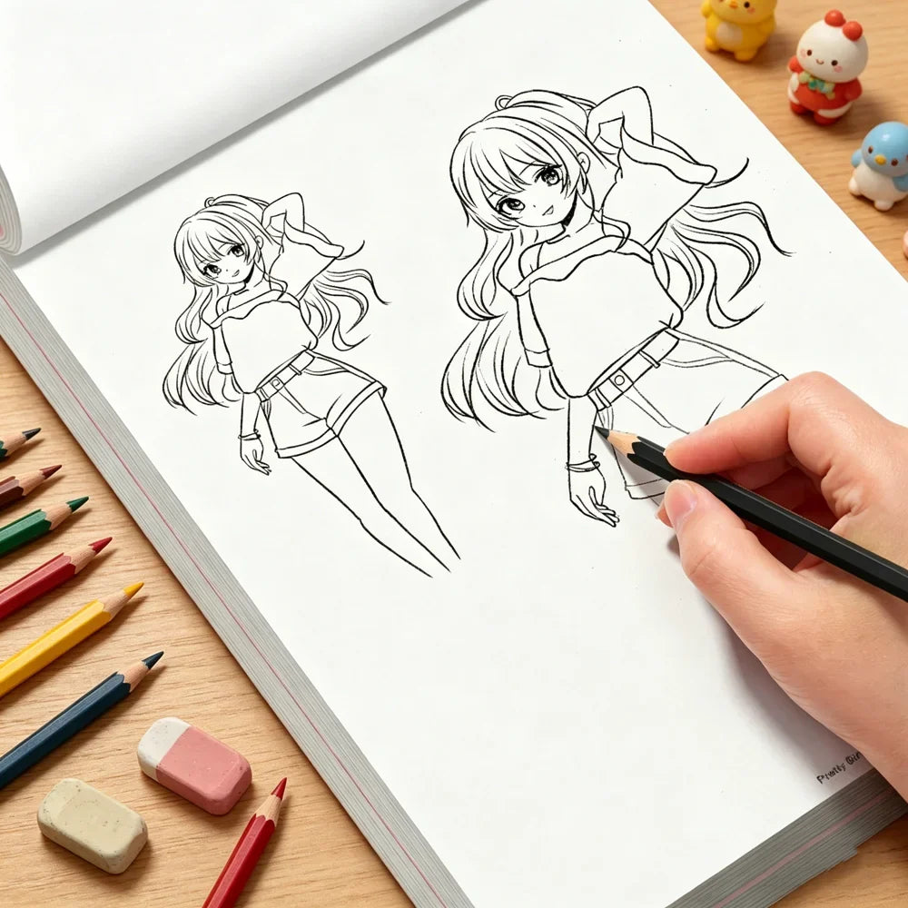 Comic Beautiful Girls Drawing Book 32 Pages Beginner-friendly Manga