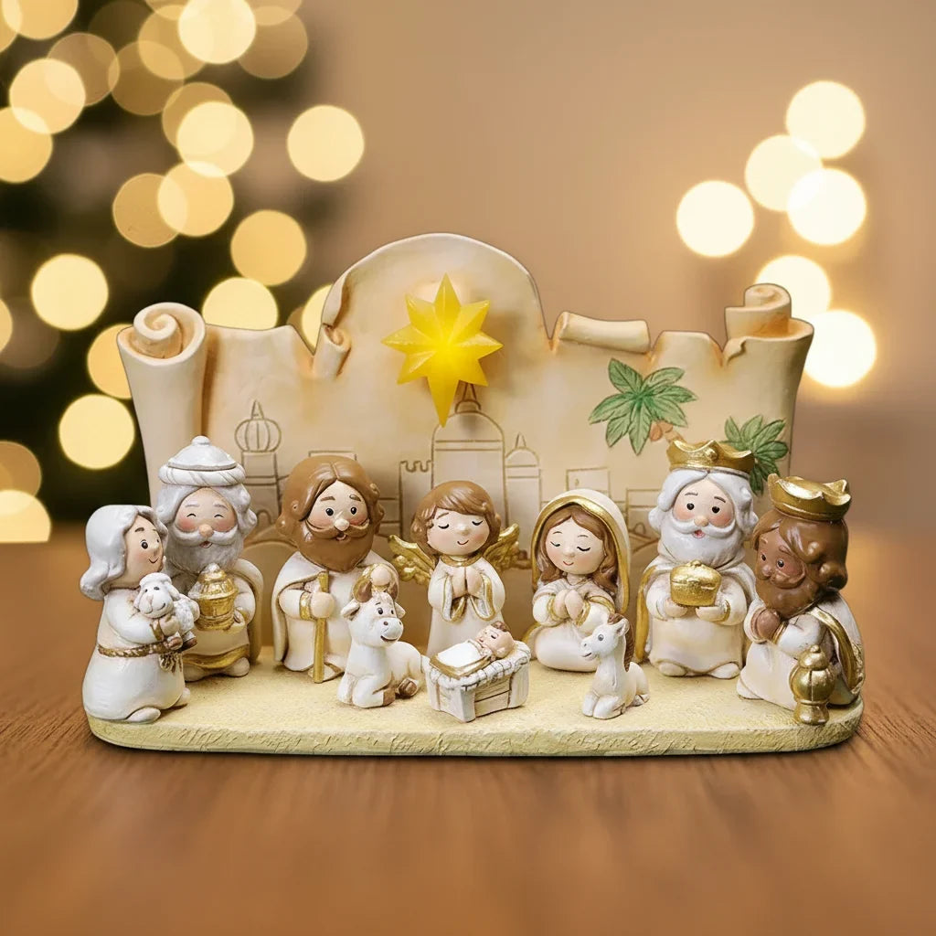 Cartoon Nativity Scene Figurine Set | Christmas Manger Decor