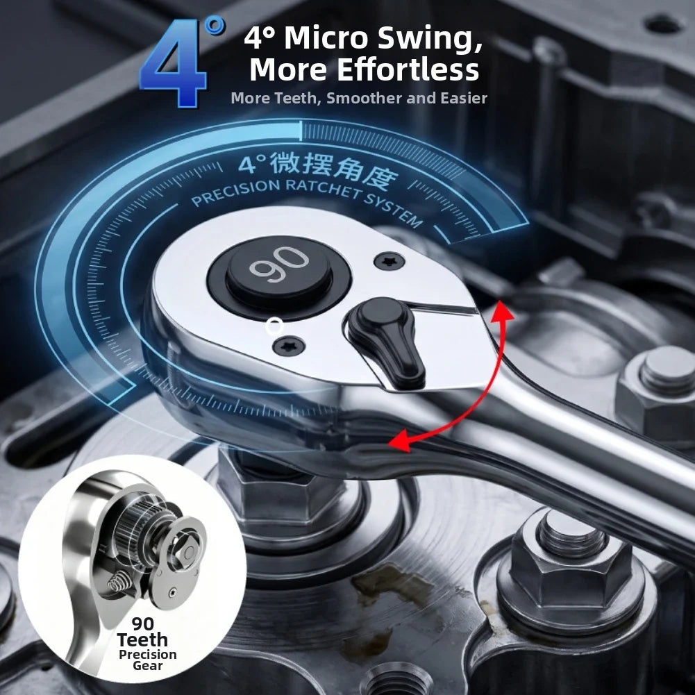 3-Pc 90-Tooth Ratchet Wrench Set – 1/2", 3/8" & 1/4" Drive