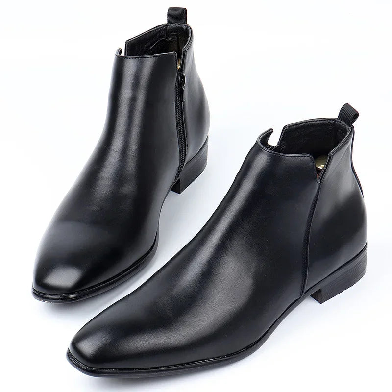Men's Chelsea Boots – Zipper Chunky Heel PU Leather Ankle Boot