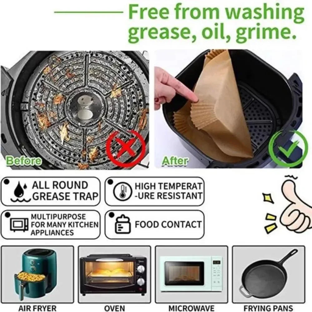 Disposable Air Fryer Paper Liners | Non-Stick Baking Mats 30/50 PCS
