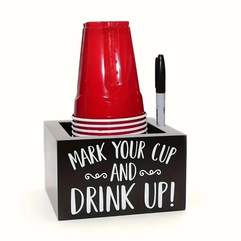 Disposable Cup Holder Marker Slot Mark Drink Up Dispenser Wooden