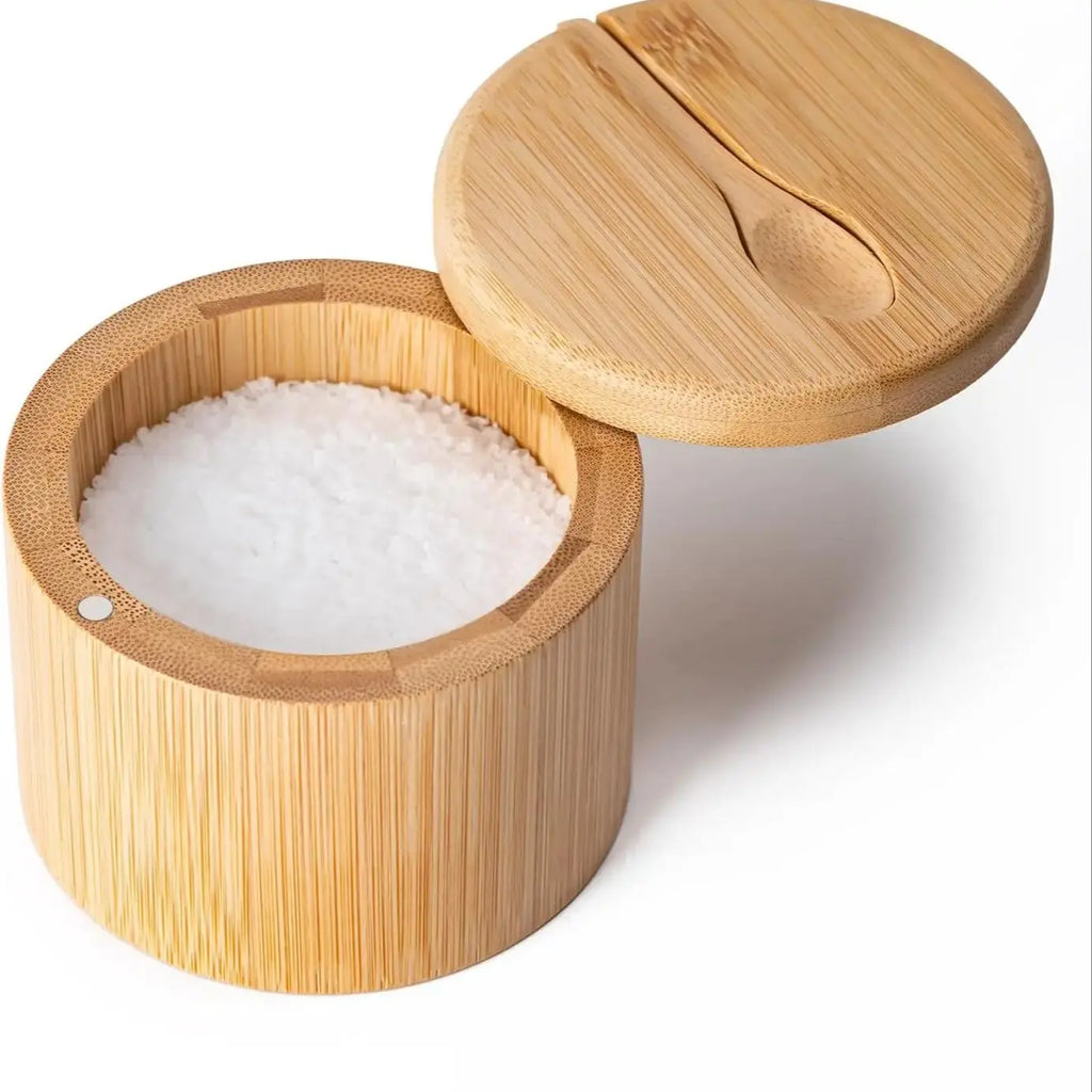 Bamboo Seasoning Container Magnetic Twist-top Lid Spoon Ideal Storing