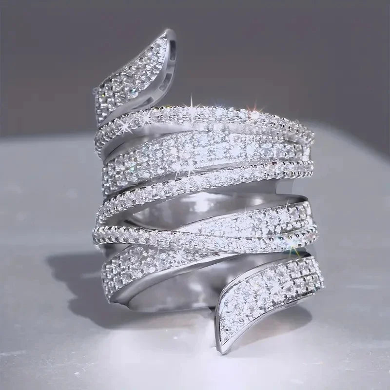 Huitan Cubic Zirconia Wide Band Ring – Luxury Party Jewelry