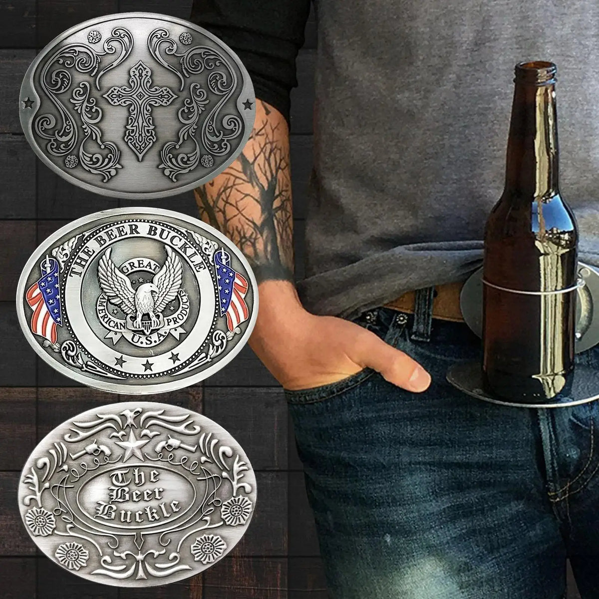 Beer Bottle Belt Clip Holder – Antique Bronze Metal Holster