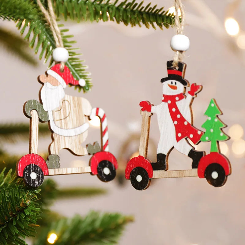 Christmas Decorations Wooden Elderly Snowman Combination Hanging Tree