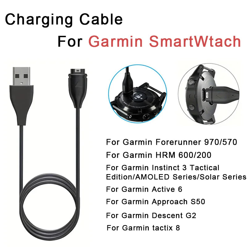 100cm USB Charging Cable for Garmin Fenix 8/7/6/5 & Forerunner