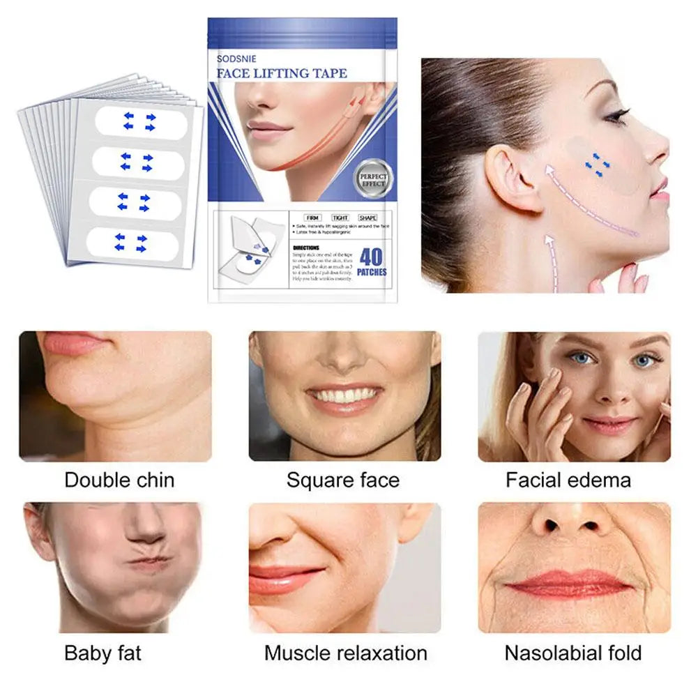 Eelhoe 40-Pack Invisible Face Lift Tape – V-Shape Patches