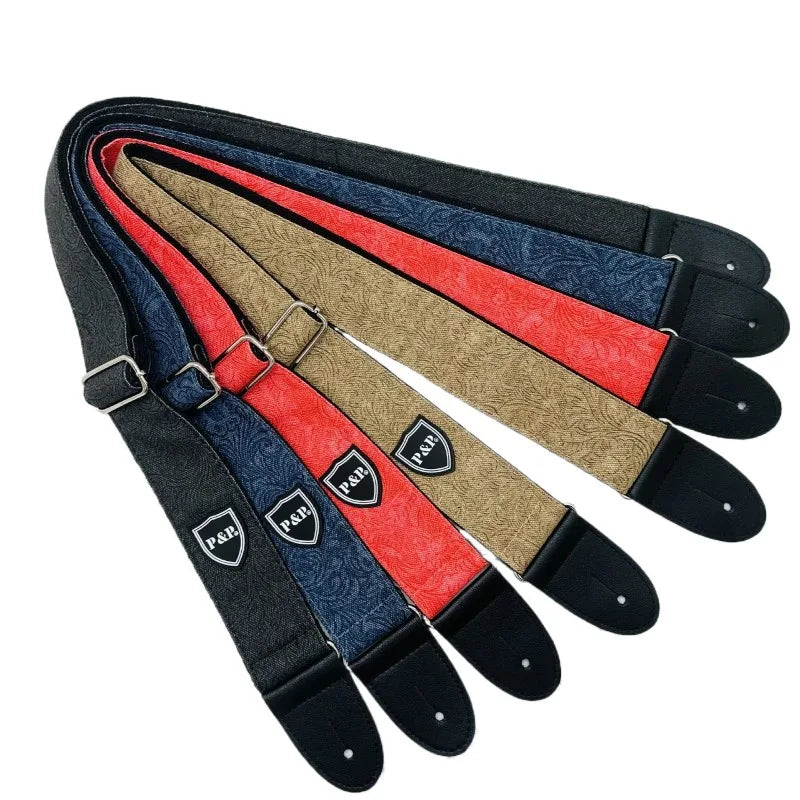 PP Guitar Strap Retro Denim Cotton Bakelite Universal Folk
