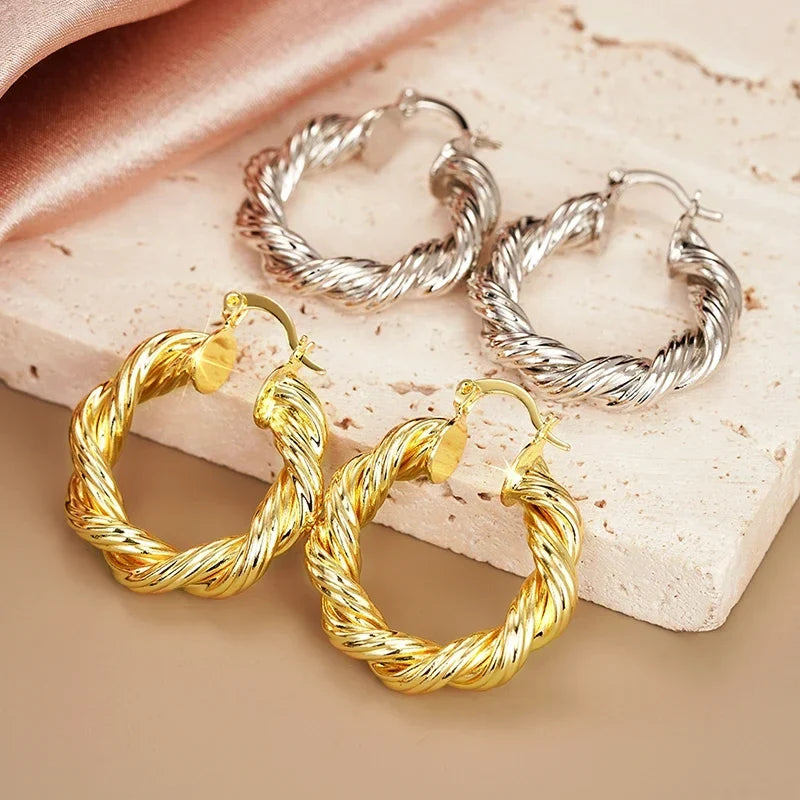 Huitan Gold Twist Hoop Earrings – Glossy Fashion Jewelry