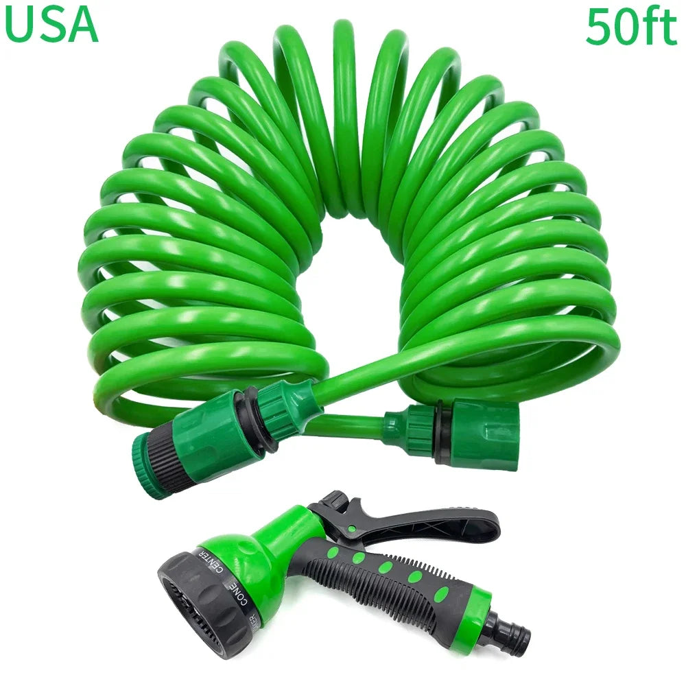 Garden Hose with 8-Pattern Nozzle Sprinkler – Spring Coil