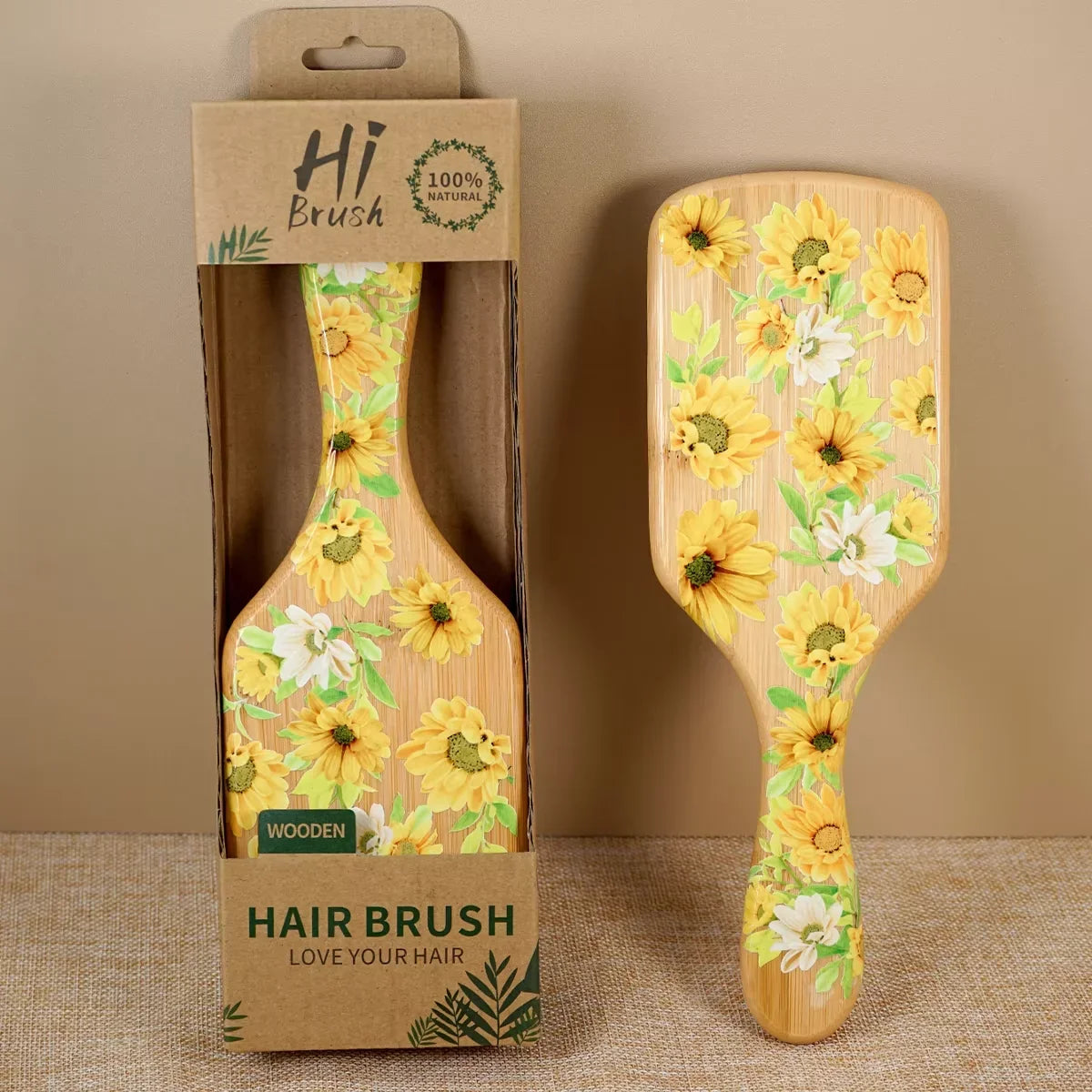 Sunflower Bamboo Air Cushion Hair Brush – Natural Wood Detangler