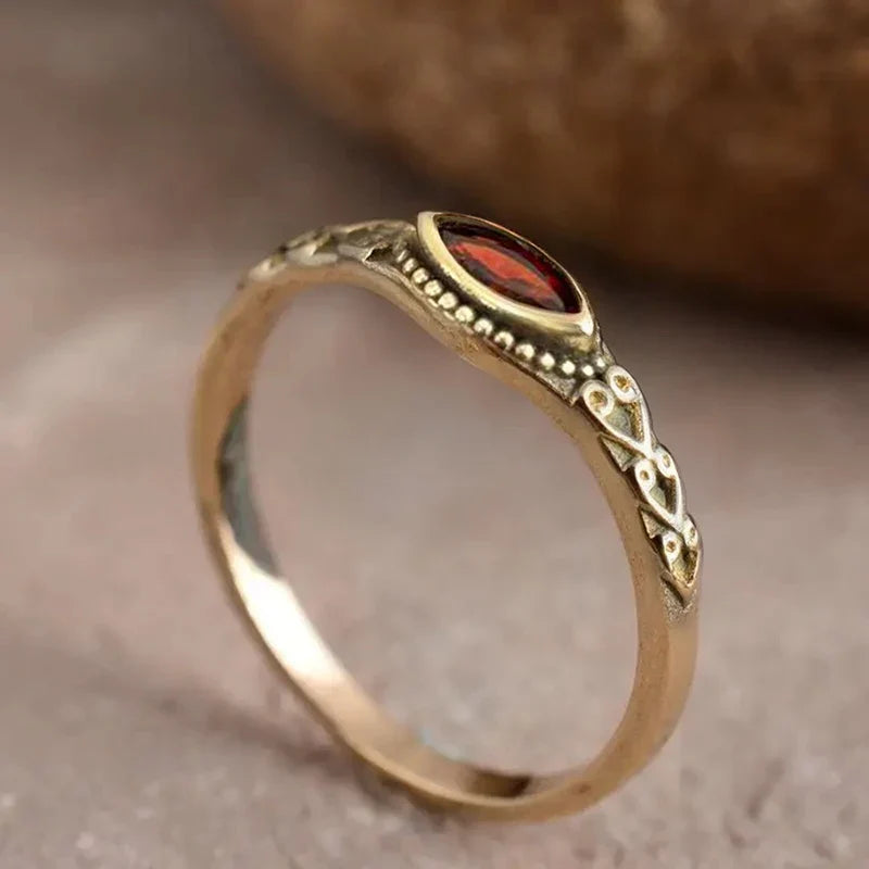 Huitan Vintage Gold-Tone Garnet Marquise CZ Ring | Women