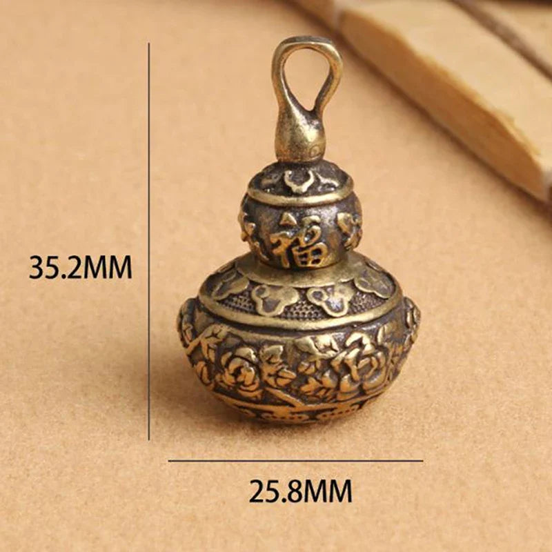 Brass Flower Gourd Lucky Keychain Charm & Pill Box | Copper