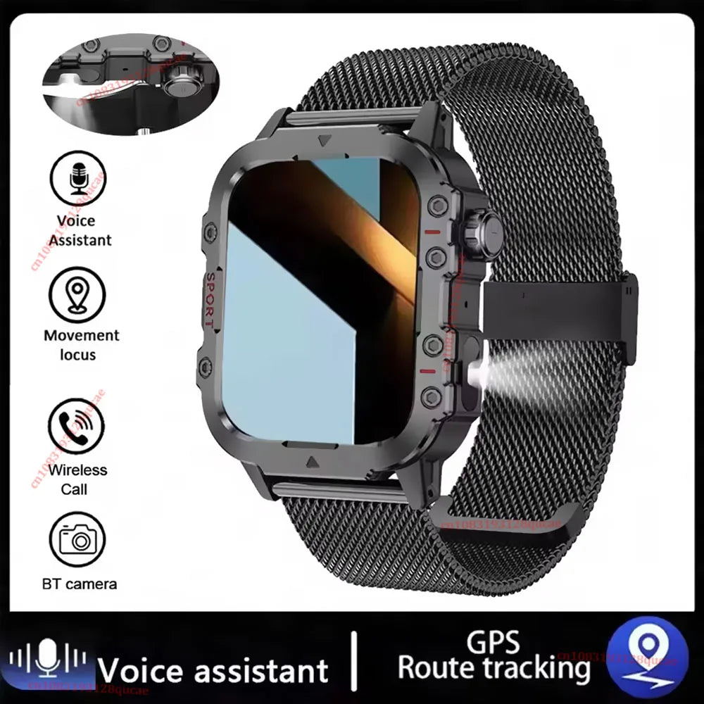 2026 Military-grade Smart Watch Men GPS Flashlight 3ATM Waterproof
