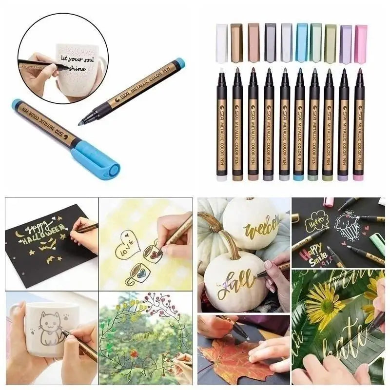 10 Colors Exquisite Metal Marker Paint Pen Art Permanent Writing