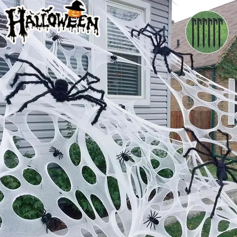 Large Stretchable Halloween Spider Web Cobweb Decoration Set