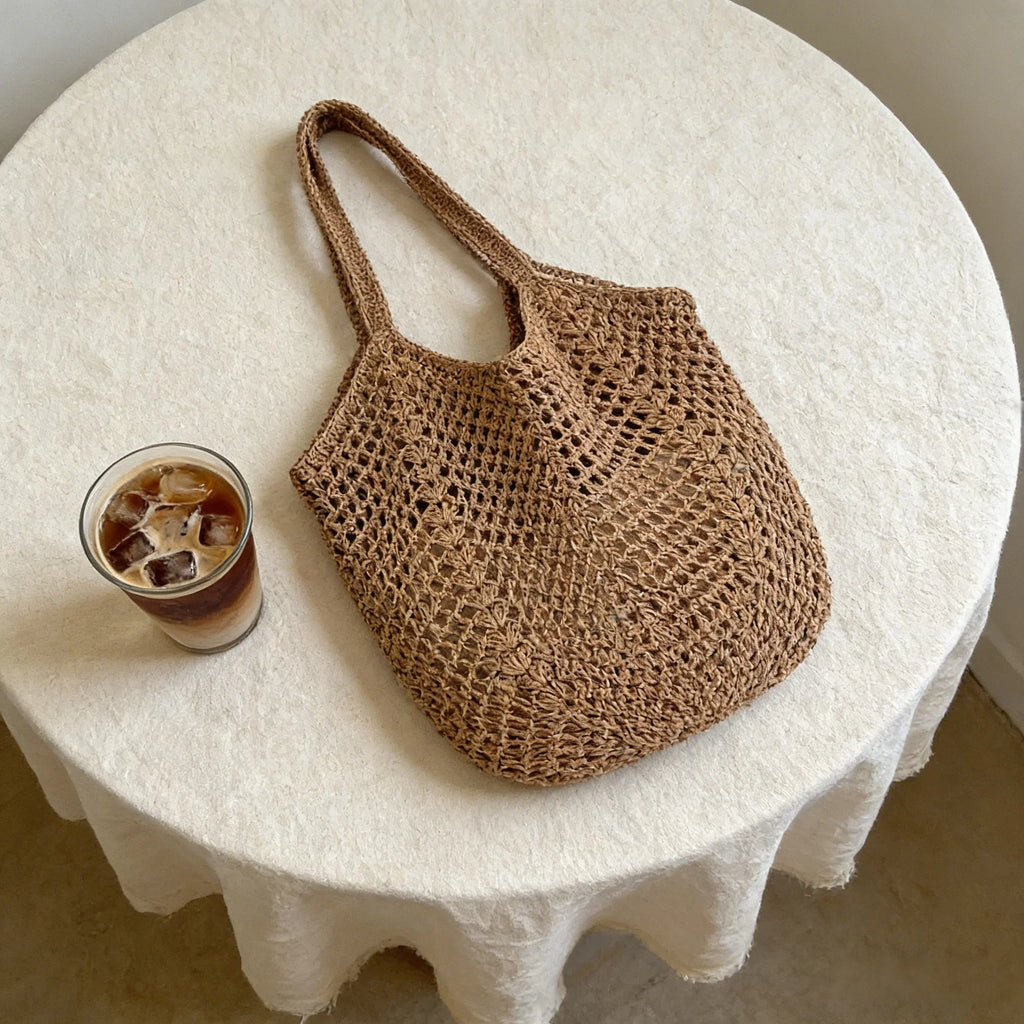 Women's Mesh Beach Tote Bag – Foldable Summer Straw Tote