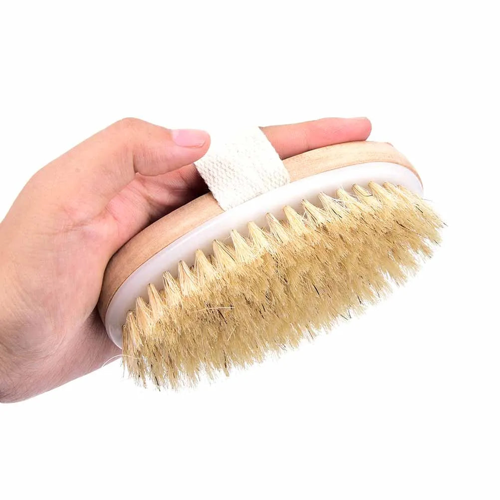 Natural Bristle Dry Body Brush – Spa Bath Massager & Exfoliator
