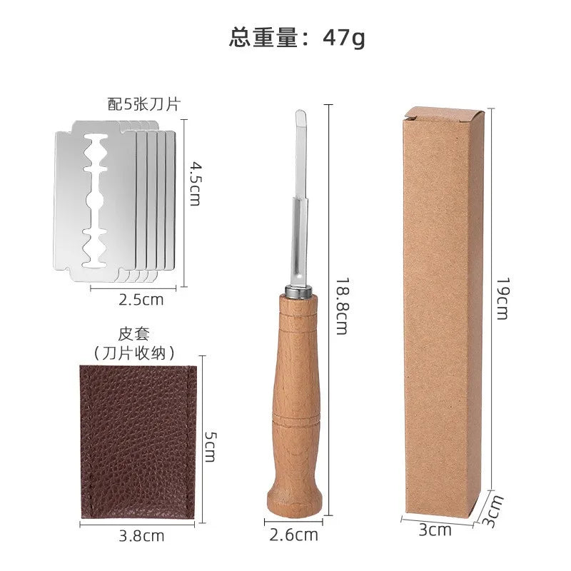 Wooden Handle Bakers Dough Bread Pastry Cutter 5 Blades Toast Curved