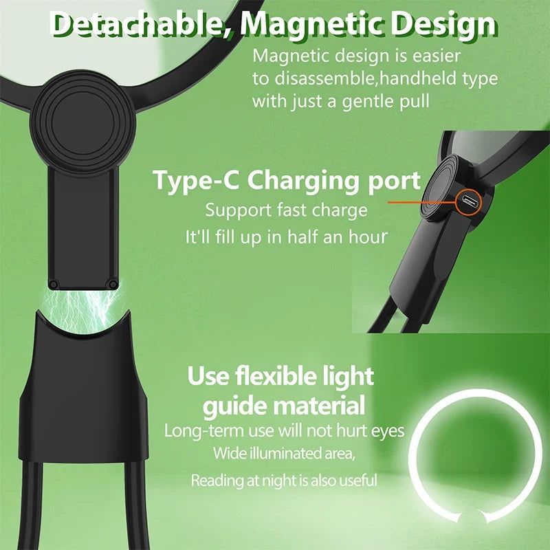 Magnifying Glass Light Reading 5X Hands Magnifier Neck Wear Seniors