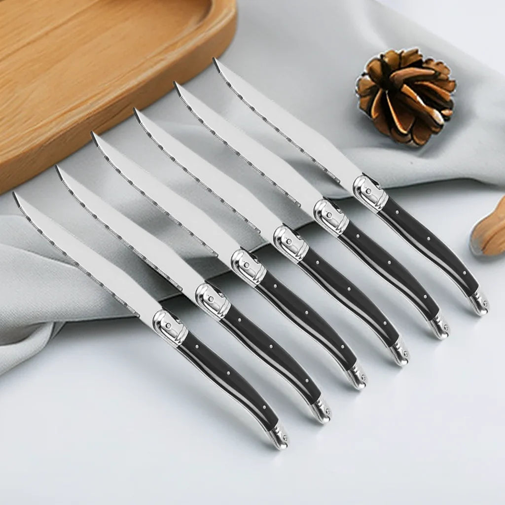 9" Laguiole Steak Knives Set – Serrated Stainless Steel 1–8 Pcs