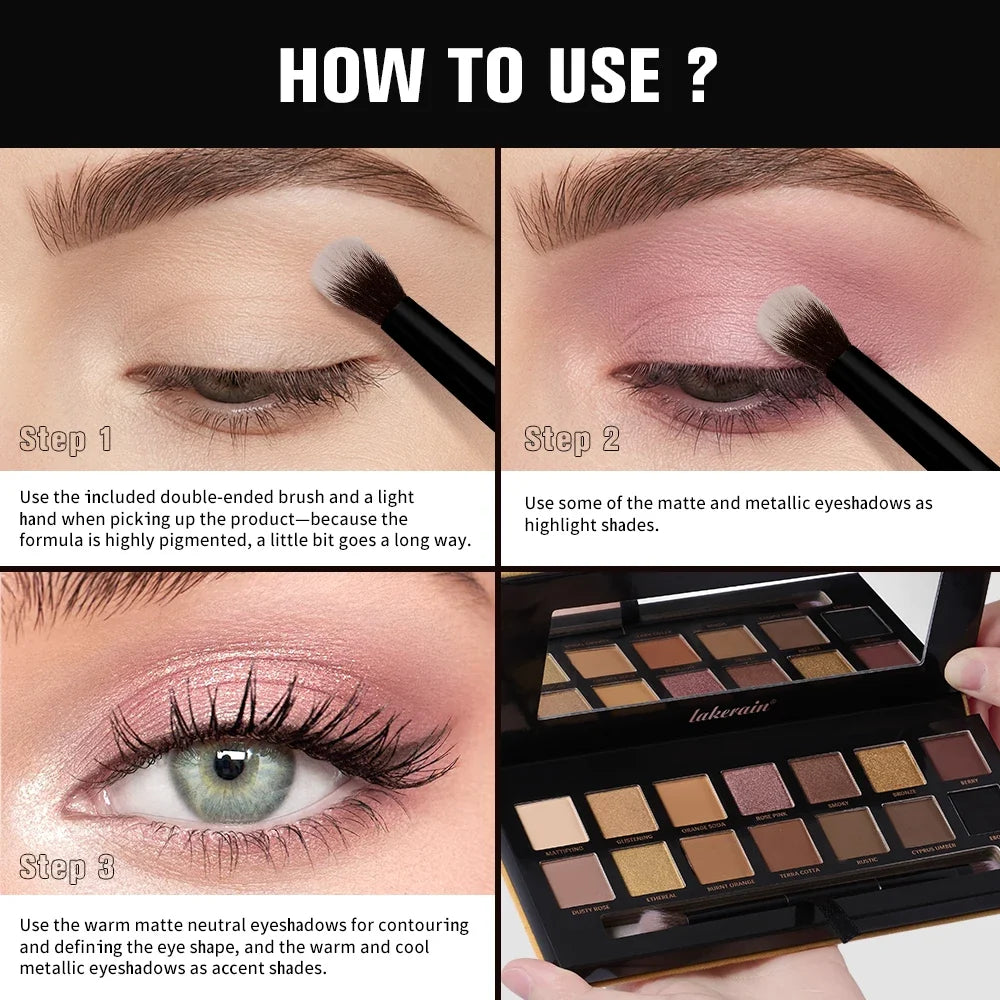 14-Color Eyeshadow Palette – Matte, Shimmer & Glitter | Lakerain