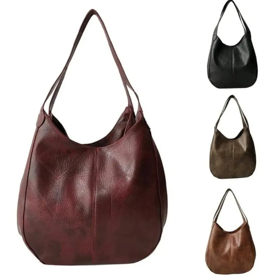 Large Vintage Women's PU Leather Shoulder Tote Bag – Retro Style