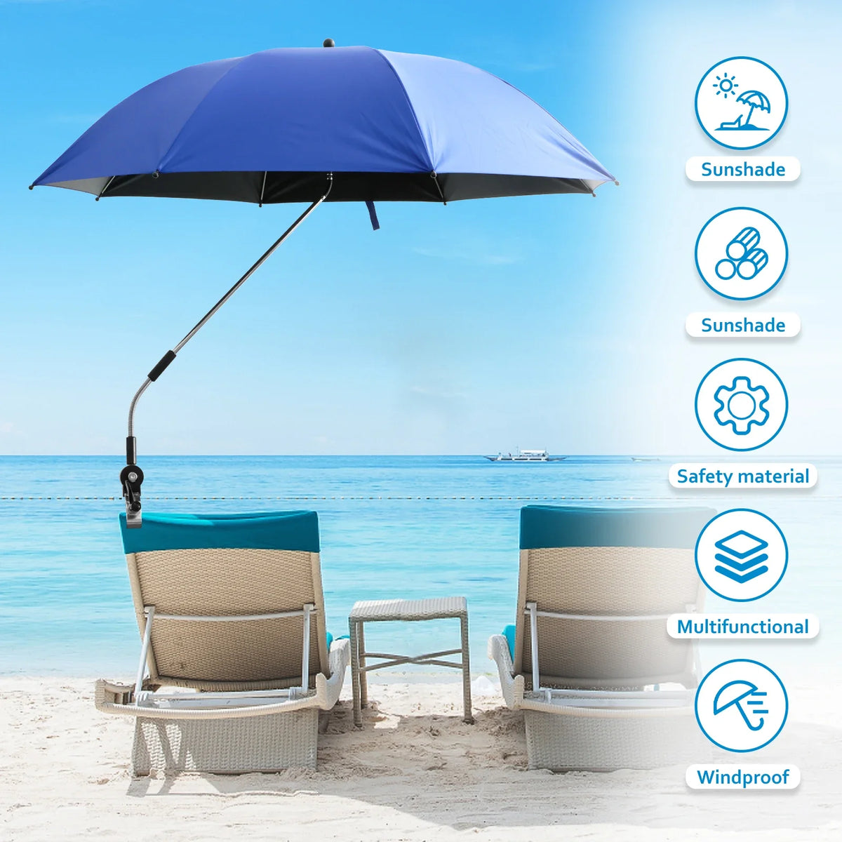 360° Adjustable Clamp Shade Umbrella – Beach, Chair & Camping