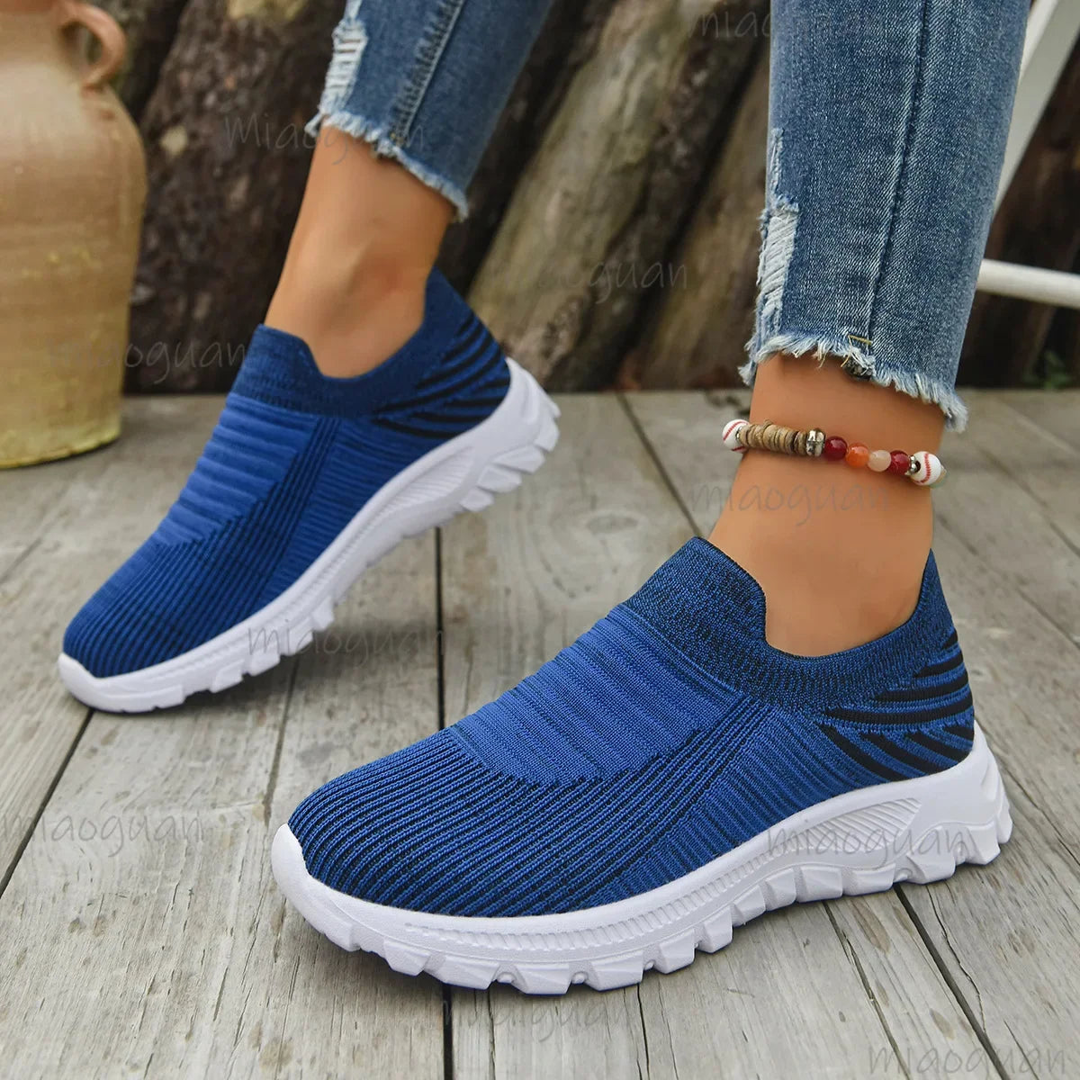 Women's Knit Slip-On Sneakers – Soft Sole Breathable Casual Shoe