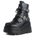 Women's PU Leather Platform Ankle Boots – Gothic Lace-Up