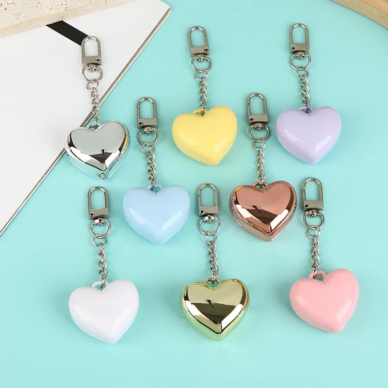 Heart Shape Mini Empty Blush Compact with Mirror & Keychain