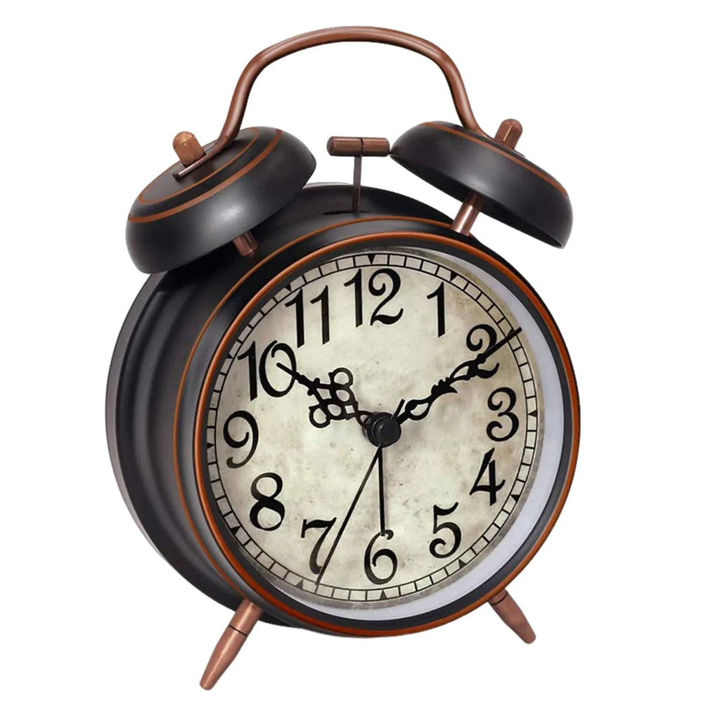 Antique Copper Twin-Bell Alarm Clock | Retro Silent Desk Clock