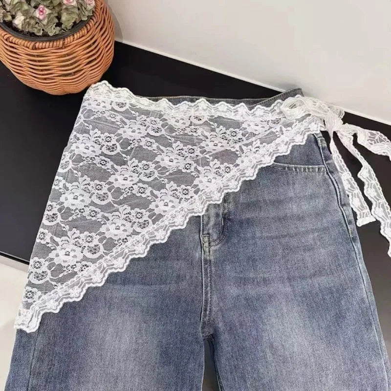 Korean Lace Trim Triangle Mini Skirt – Knit Overlay Layer