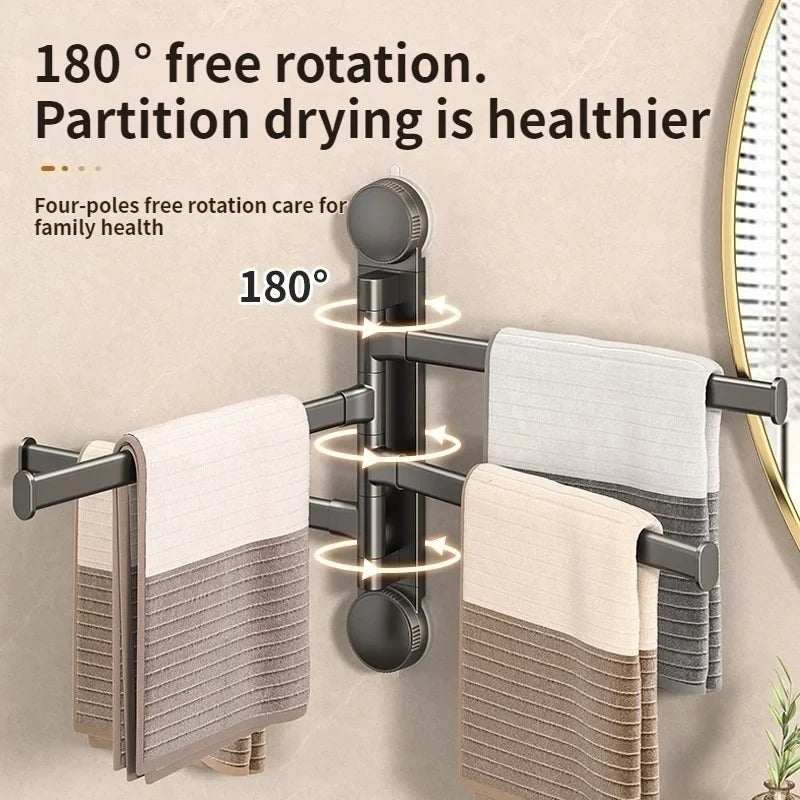 Drill-Free Suction Cup Rotating Towel Rack | Multi-Bar Folding