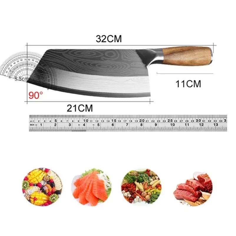 InLeung Stainless Steel Meat Cleaver – Wood Handle Butcher Knife