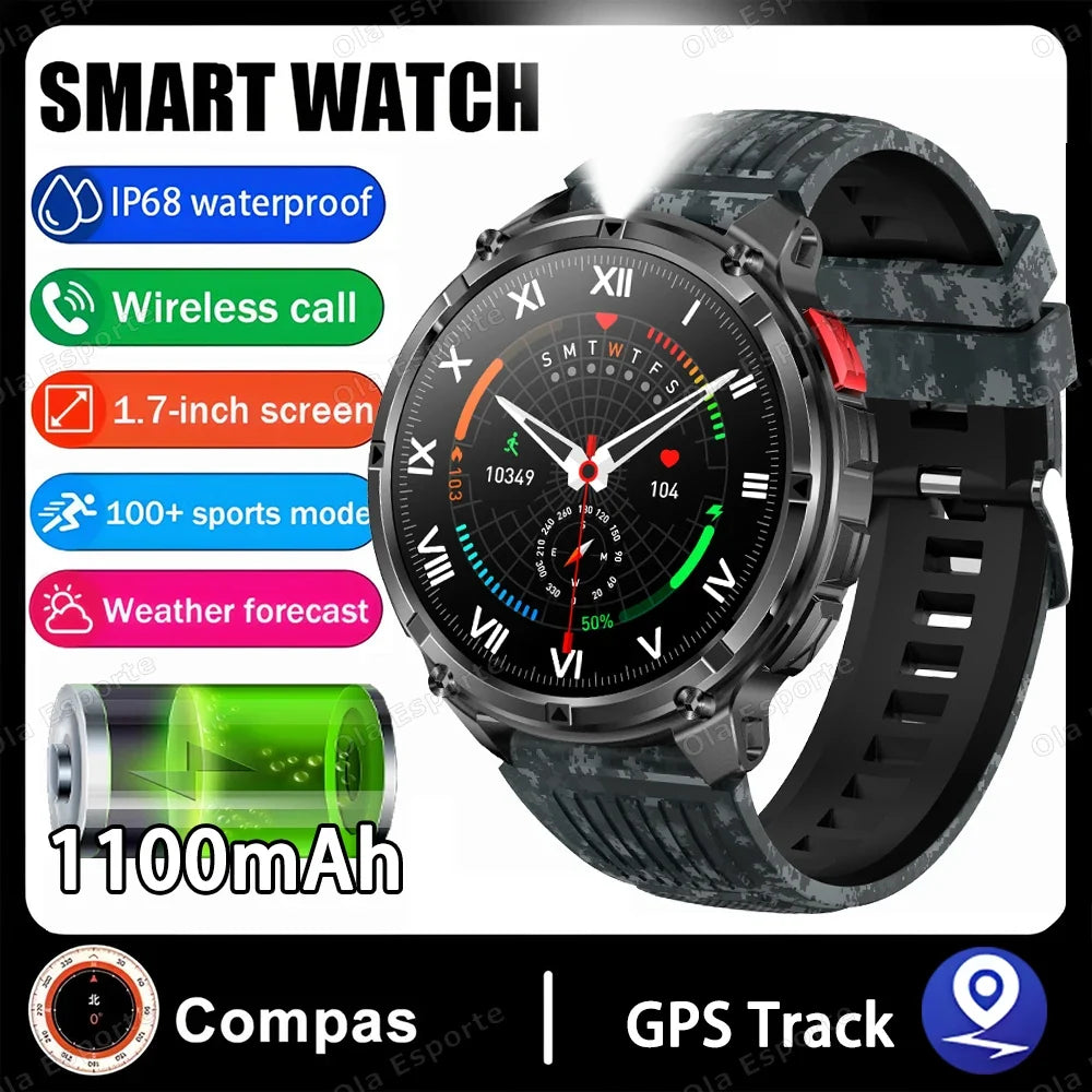 Rugged Military Smartwatch 1100mAh | Outdoor Sport Smart Watch
