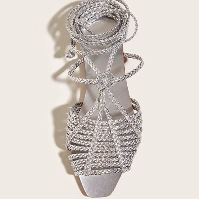 Women's Retro Cross-Tie Gladiator Flat Sandals – Gold Woven