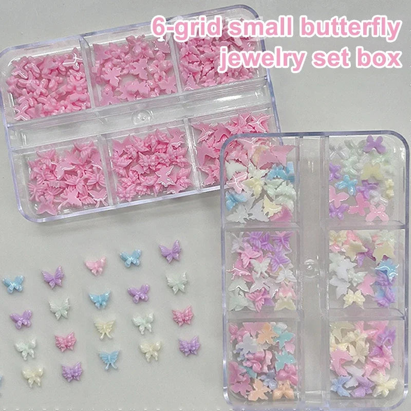 3D Butterfly Nail Charms – 6-Grid Colorful Resin Flat-Back Set