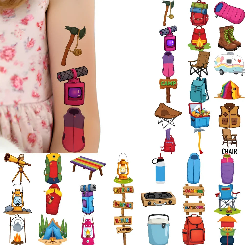 63pcs Camping Outdoor Temporary Tattoo Stickers for Kids & Boys