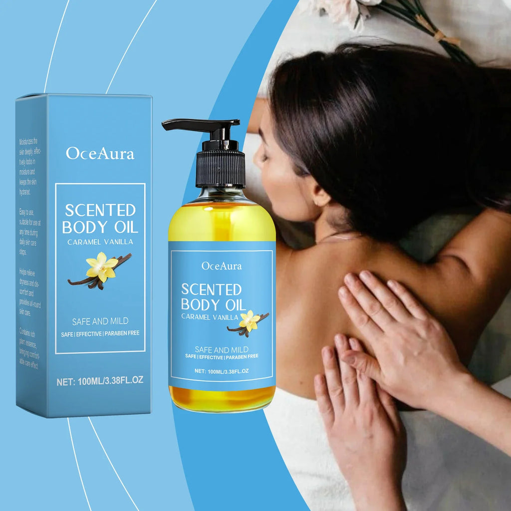OceAura Caramel Vanilla Body Massage Oil | Moisturizing & Relaxing
