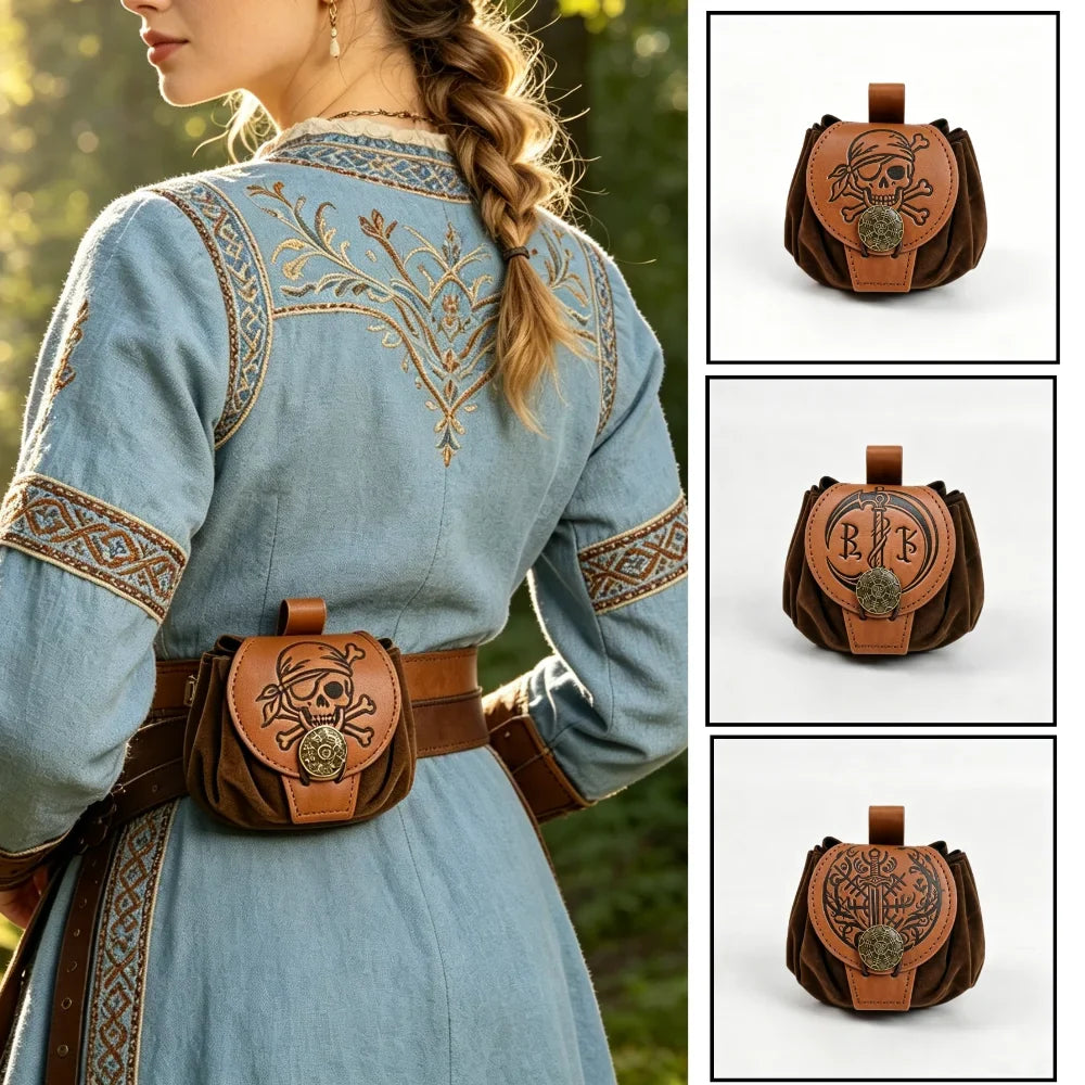 Steampunk Medieval Punk Fanny Packs Men Pu Leather Coin Purse