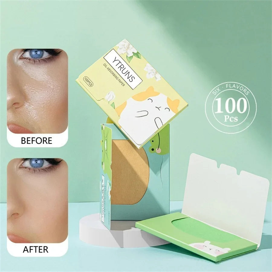 Oil Blotting Sheets 100pcs – Green Tea, Rose & Bamboo Charcoal