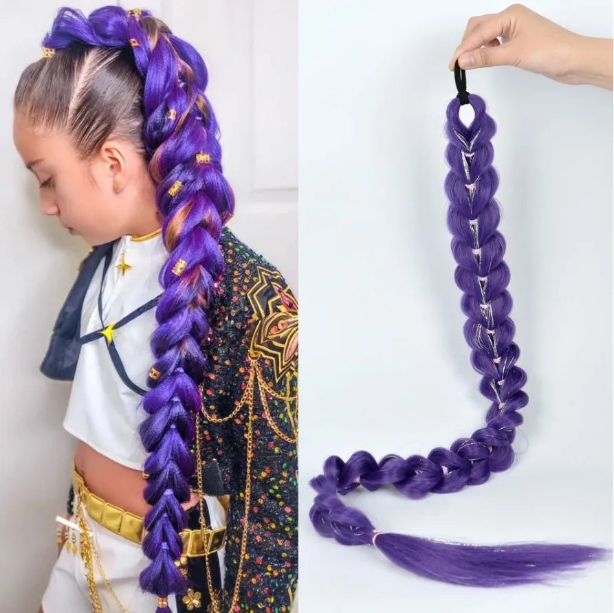 Synthetic Woven Purple Hair Ponytail Cosplay Costume Hairstyle