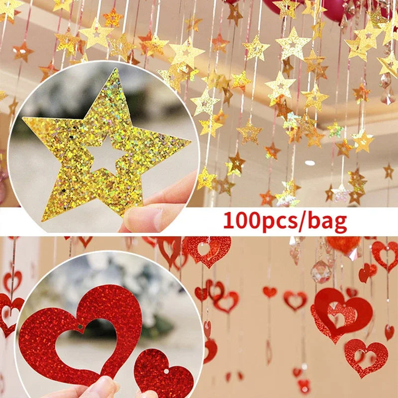 Gold Silver Paper Garland Star String Banners Kids Wall Backdrop