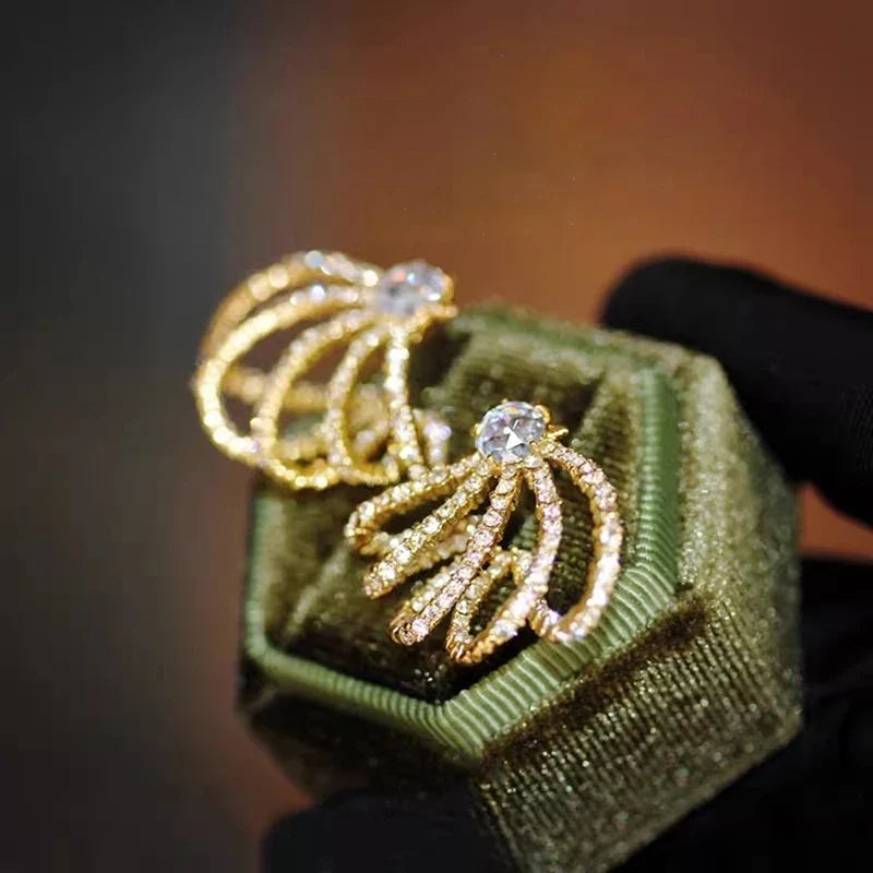 Huitan Hollow Claw Cubic Zirconia Stud Earrings for Women