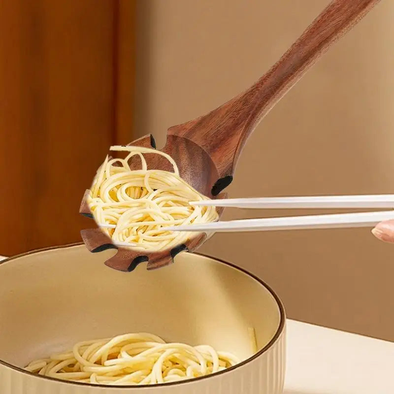 Wood Spaghetti Spoon Server Hangable Pasta Ladle Teeth